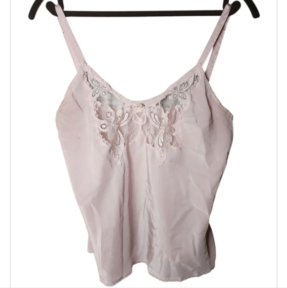 Vintage Other - Vintage Pale Pink Camisole Sz 34 Lace On Chest Hem Small Rosette Coquette Cami